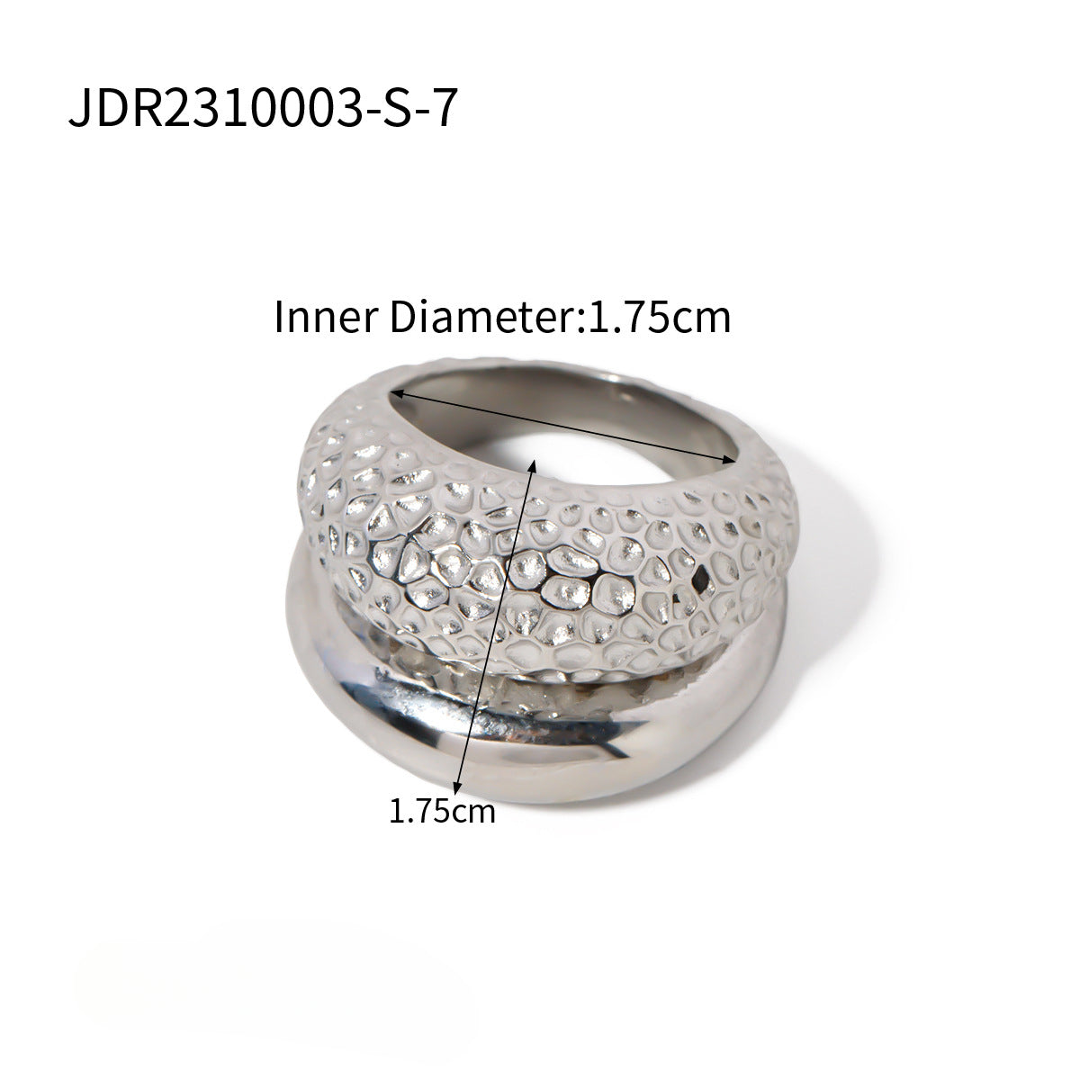 Wholesale Stainless Steel 18k Gold Plated Double Layer Hammered Glossy Stainless Steel Ring