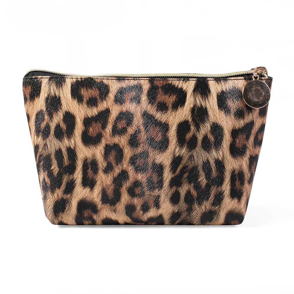 Wholesale PU Leopard Pattern Makeup Bag Large Capacity Multi Functional Portable Storage Bag
