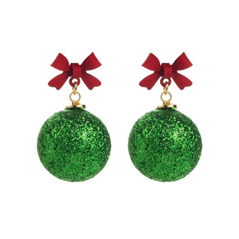 Wholesale Christmas Creative Bow Ball Glitter Powder Asymmetrical Earrings
