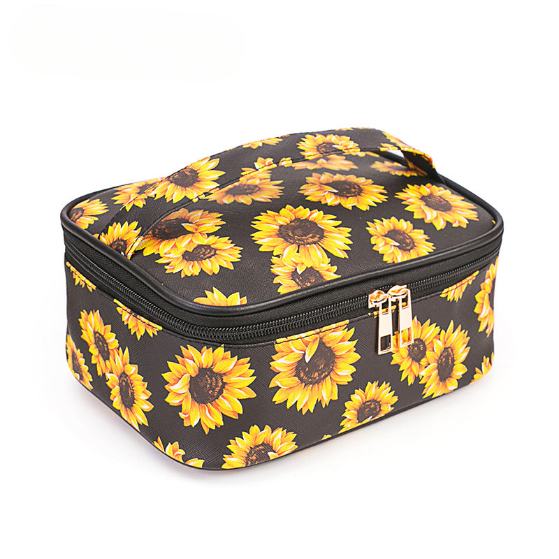Wholesale PU Sunflower Makeup Bag, Toilet Bag, Large Capacity Storage Bag