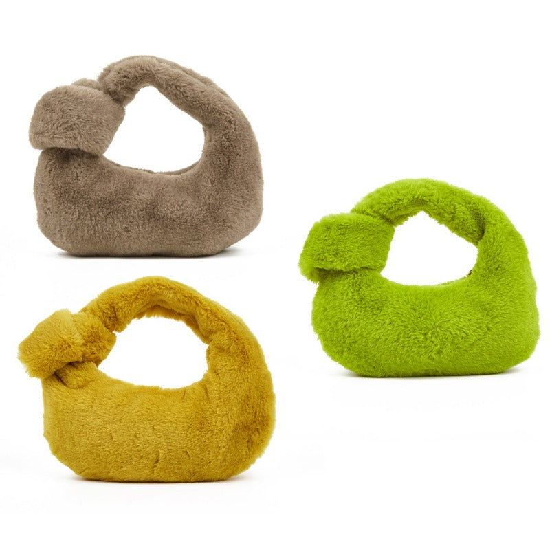 Wholesale Solid Color Knotted Plush Storage Bag