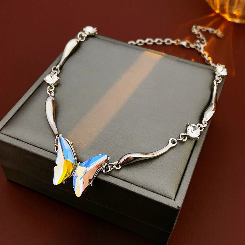 Wholesale Colorful Diamond Butterfly Personality Fashion Light Luxury High-end Titanium Steel Clavicle Necklace