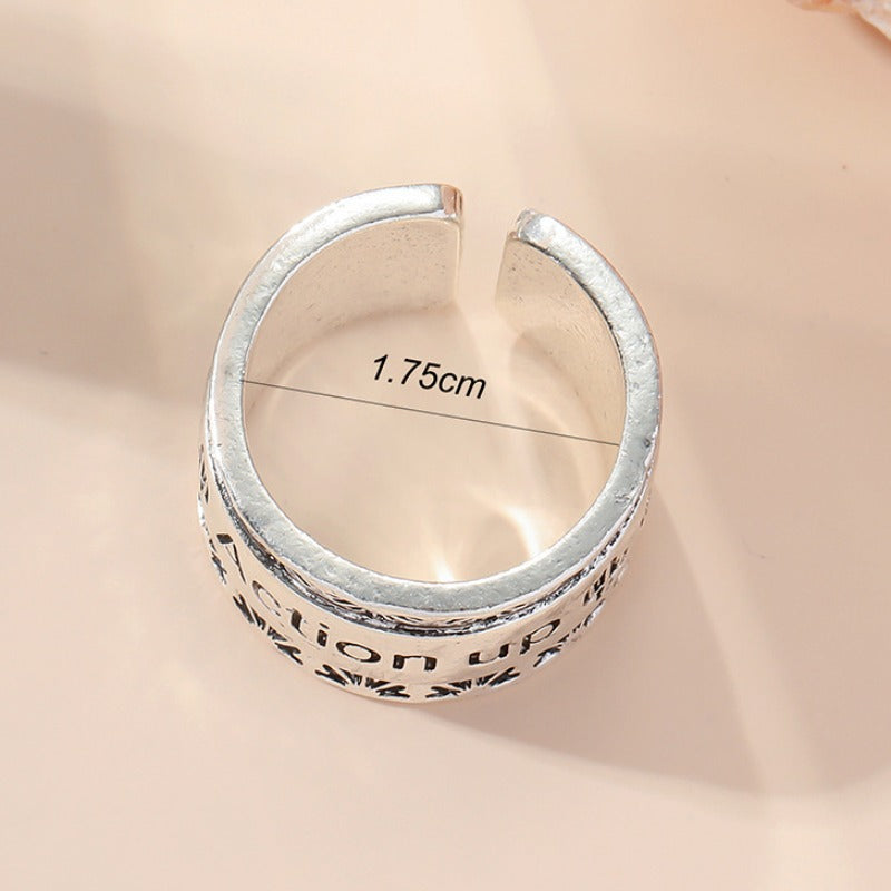 Wholesale Vintage Letter Wide Edge Open Antique Silver Ring