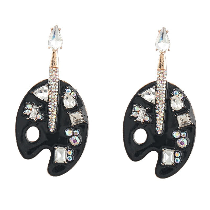Wholesale Colored Diamond Alloy Drip Oil Inlaid Diamond Cartoon Palette Earrings