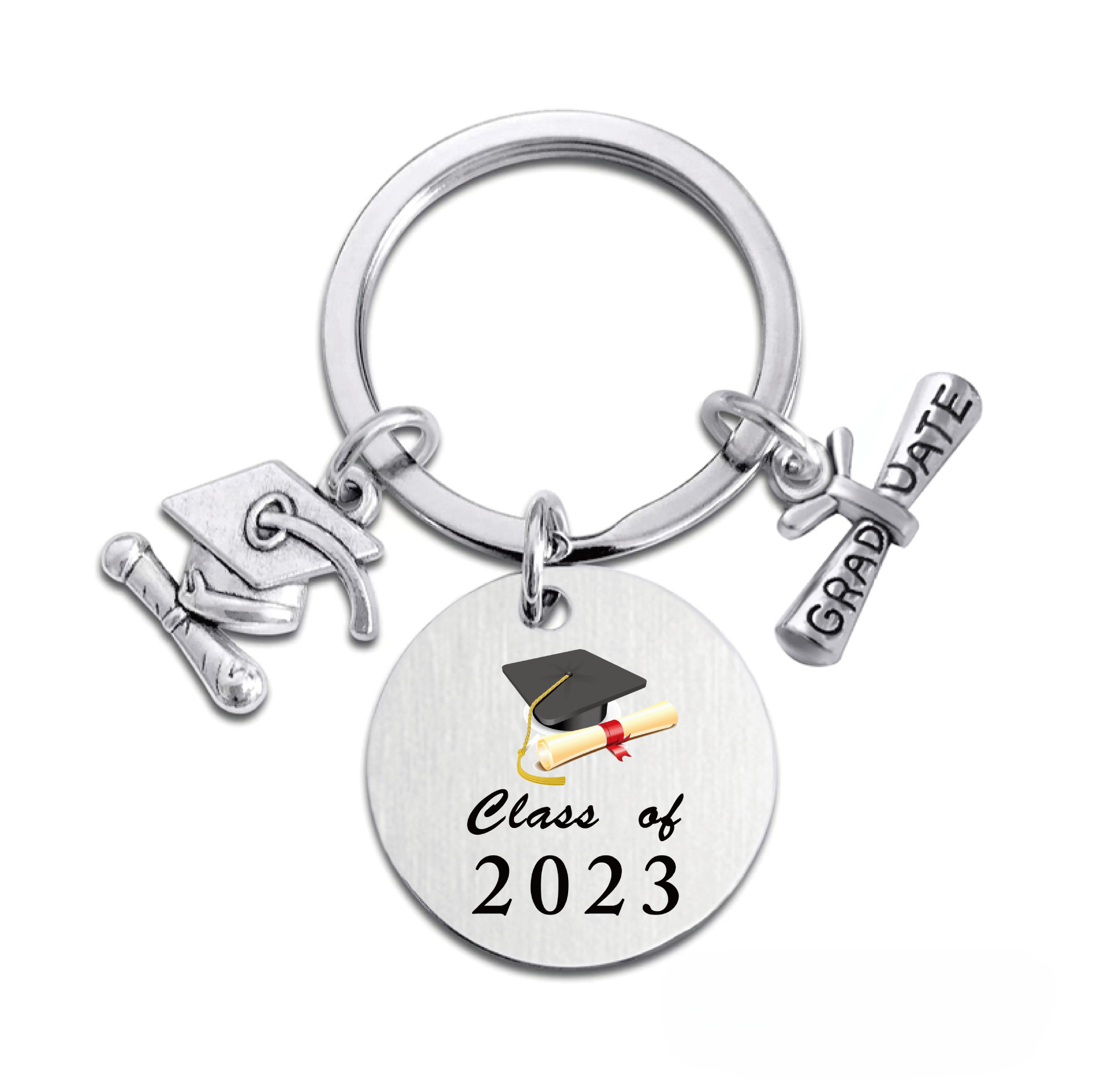 Wholesale Stainless Steel Round 2023 Graduation Gift Metal Keychains
