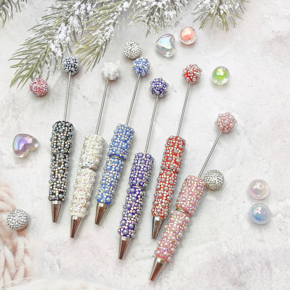 Wholesale Full of Diamonds and Pearls Creative Gradient Bead Piercing DIY Ballpoint Pen
