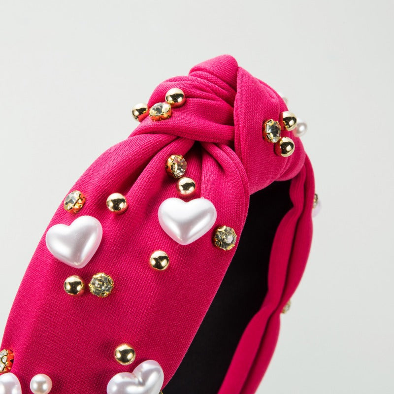 Wholesale Fashion Valentine's Day Love Pearl Wide Brim Knotted Beaded All-match Sweet Headband