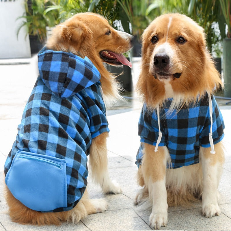 Wholesale Plaid Small, Medium and Large Dogs, Cats, Pets Autumn and Winter Pocket Zipper Clothes Sweatshirt Supplies
