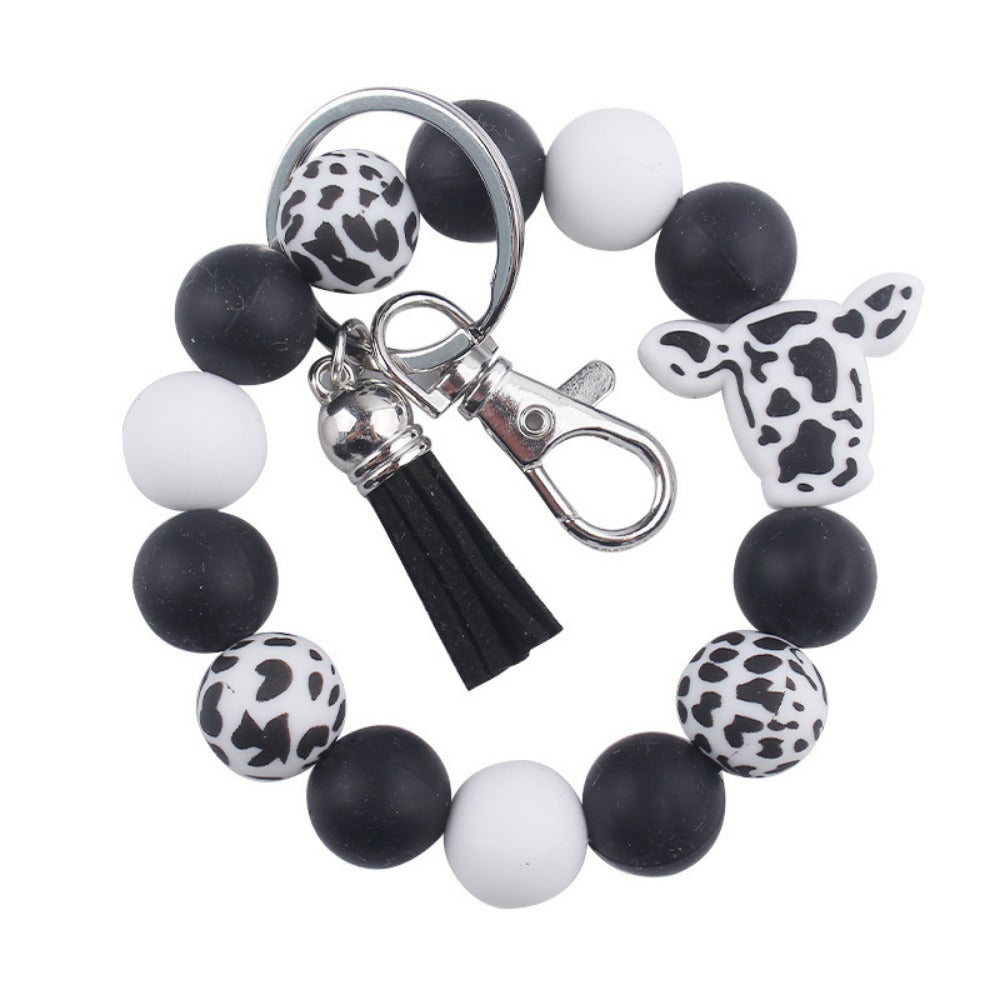 Wholesale Cartoon Bull Head Silicone Beaded Wrist Keychain