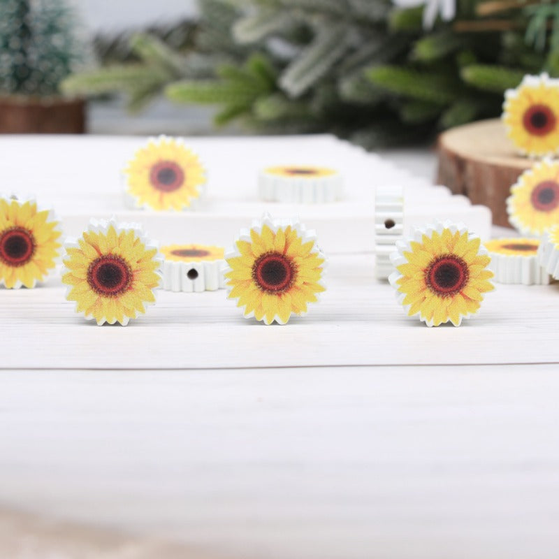 Wholesale 20pcs 16mm Sunflower Colorful Butterfly Wooden Beads