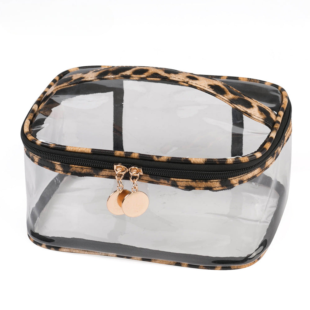 Wholesale Retro Leopard Pattern Makeup Bag PVC Transparent Bag Multi Functional Large Capacity Storage Bag