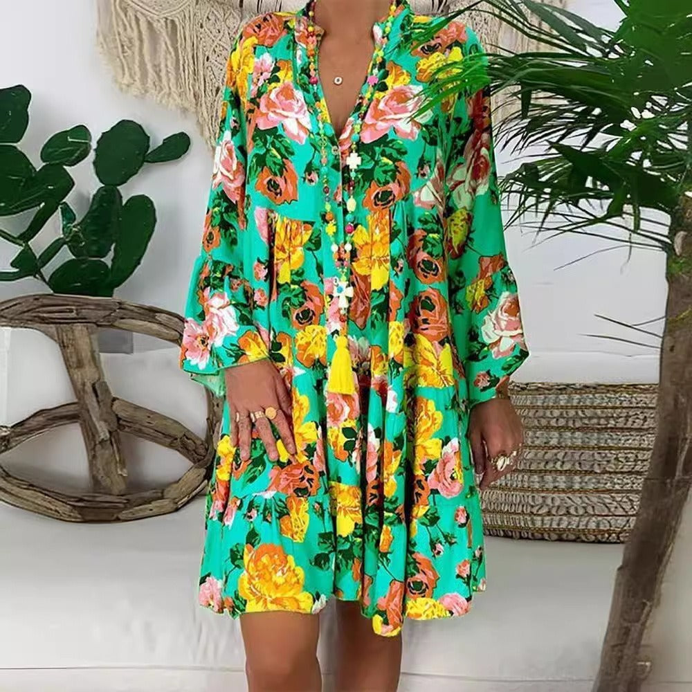 Wholesale Fashion Printed Long Sleeve Swing Maxi Dress