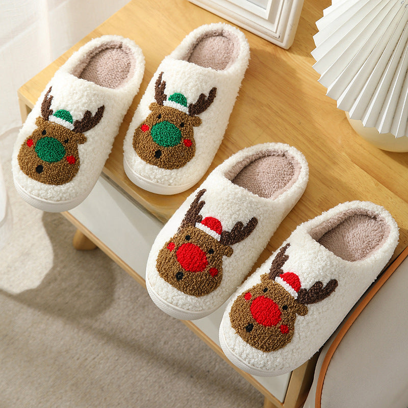 Wholesale Christmas Elk Cute Cartoon Home Non-slip Couple Indoor Plush Cotton Shoes