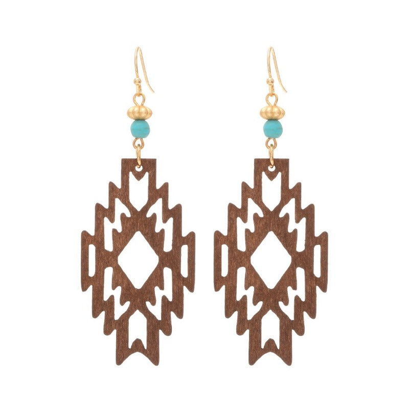 Wholesale Bohemian Hollow Wood Diamond Earrings