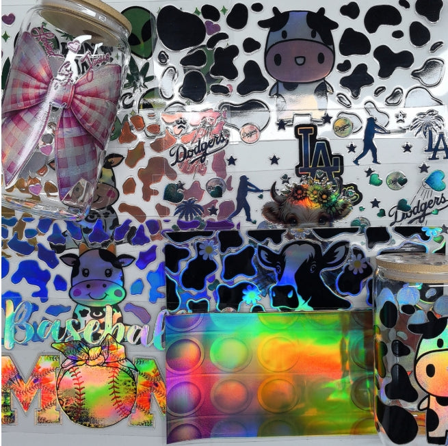Wholesale 16oz Holographic Steel Cup UV DTF Stickers Random 10pcs/20pcs/50pcs Wraps for DIY Craftlaser wraps