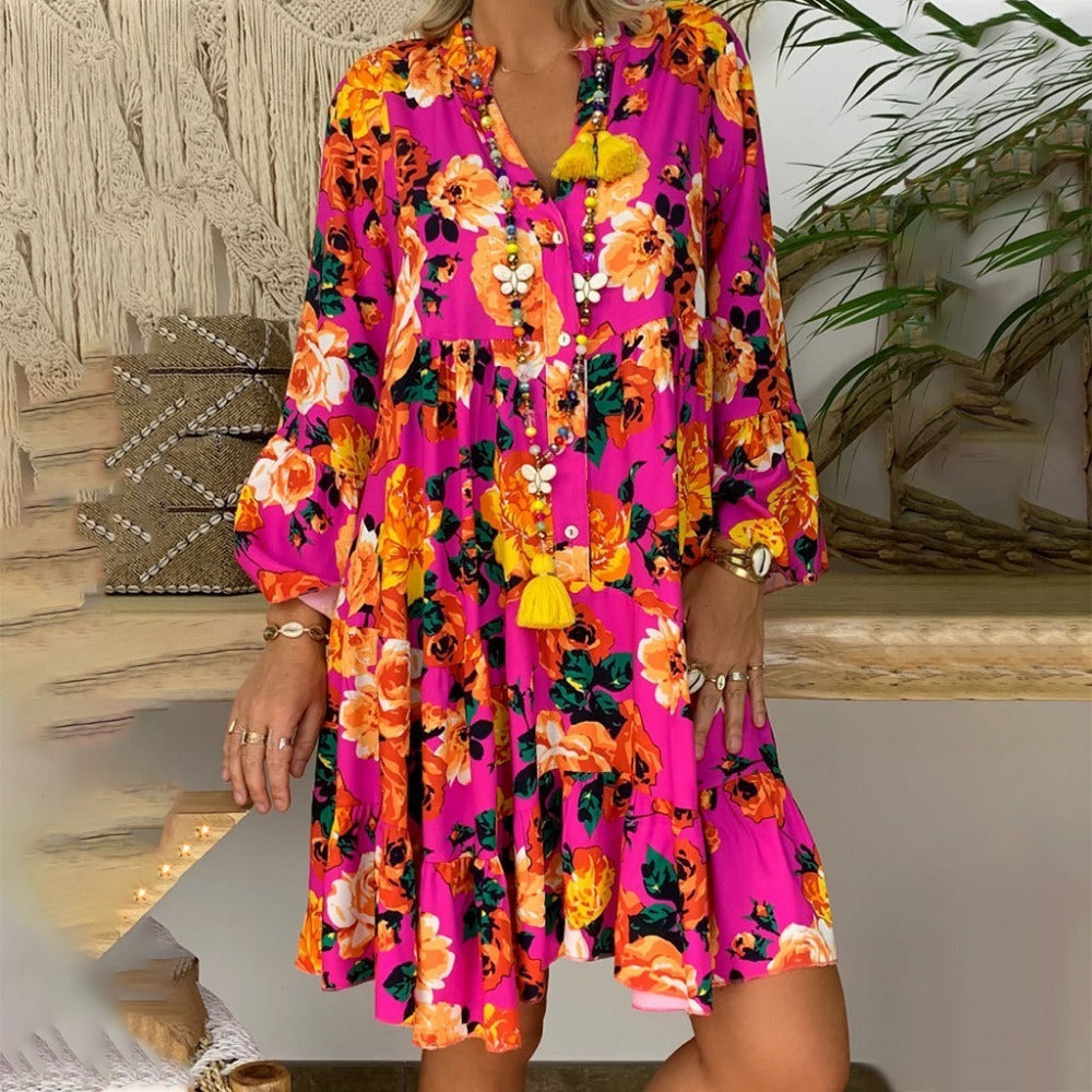 Wholesale Fashion Printed Long Sleeve Swing Maxi Dress