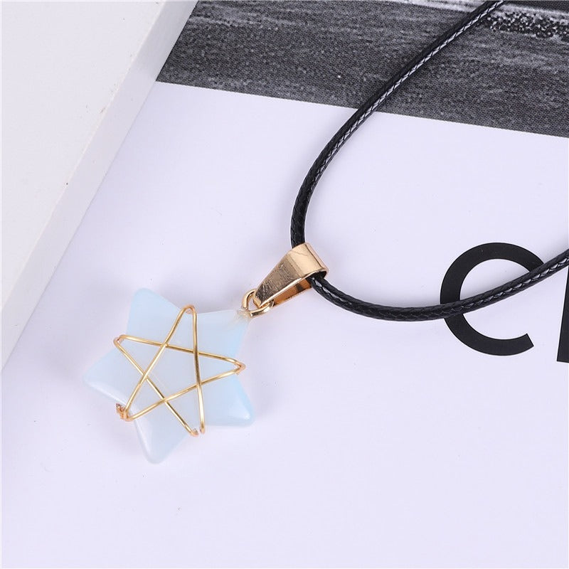 Wholesale Crystal Multi-color Gold Thread Five-pointed Star Necklace