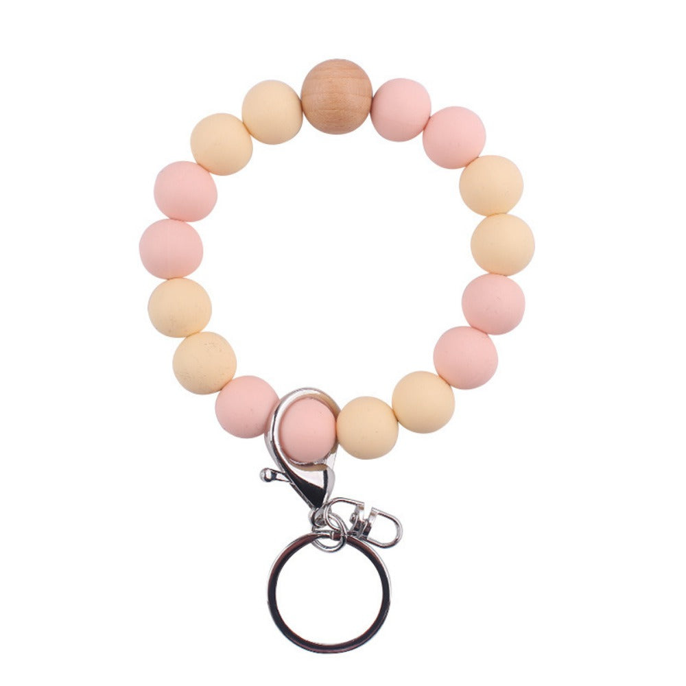 Wholesale Solid Color Silicone Beaded Wrist Keychain