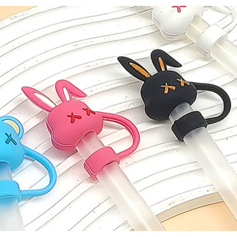 Wholesale 10pcs Cartoon Straw Cap Bunny Straw Silicone Dust Plug