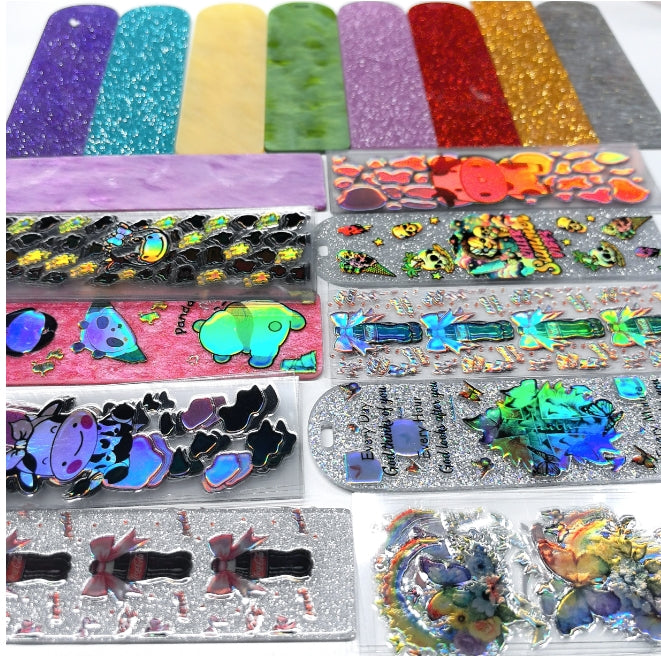 Wholesale Random Holographic Stickers 20/50/100pcs UV DTF Wraps Pen Sticker & Cartoon Random Styles Bookmark Stickers for Crafts Wraps