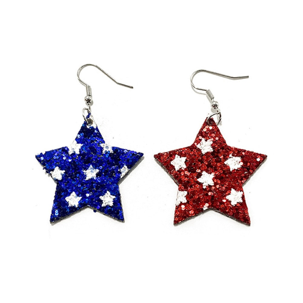 Wholesale Independence Day Five-pointed Star Glitter Asymmetric Leather Earrings