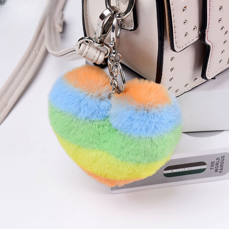 Wholesale Simple Pendant Stitching Colorful Plush Heart Keychains