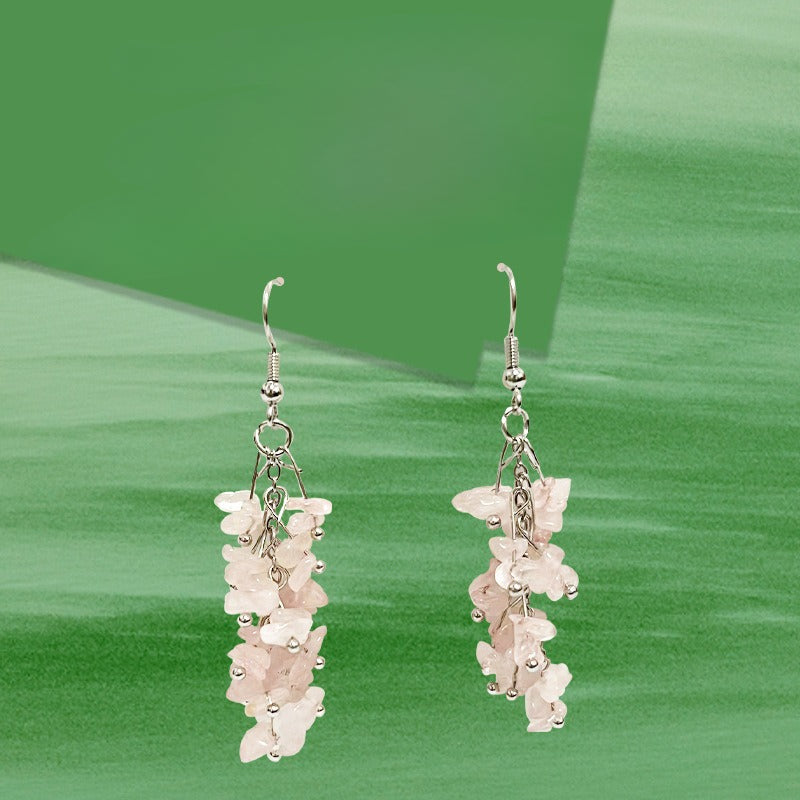 Wholesale Crystal Colorful Sweet Natural Crushed Stone Tassel Earrings