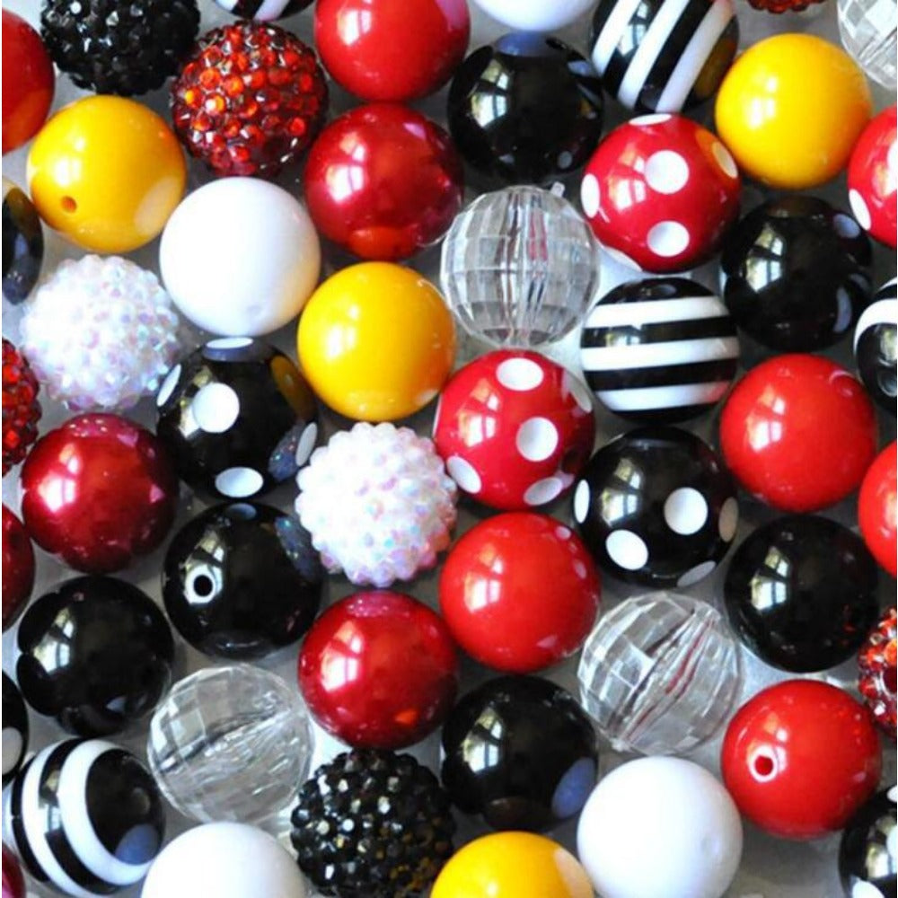 Wholesale 50pcs Black Red 20MM Acrylic Large Beads Mixed Color Mixed Combination Beads Loose Beads