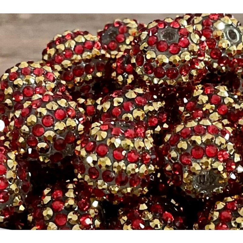 Wholesale 5pcs 16-22mm Resin Christmas Gold Red Stripe Diamond Beads