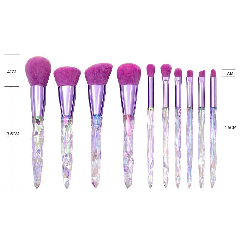 Wholesale 10 Pieces Clear Crystal Glass Diamond Handle Makeup Brushes