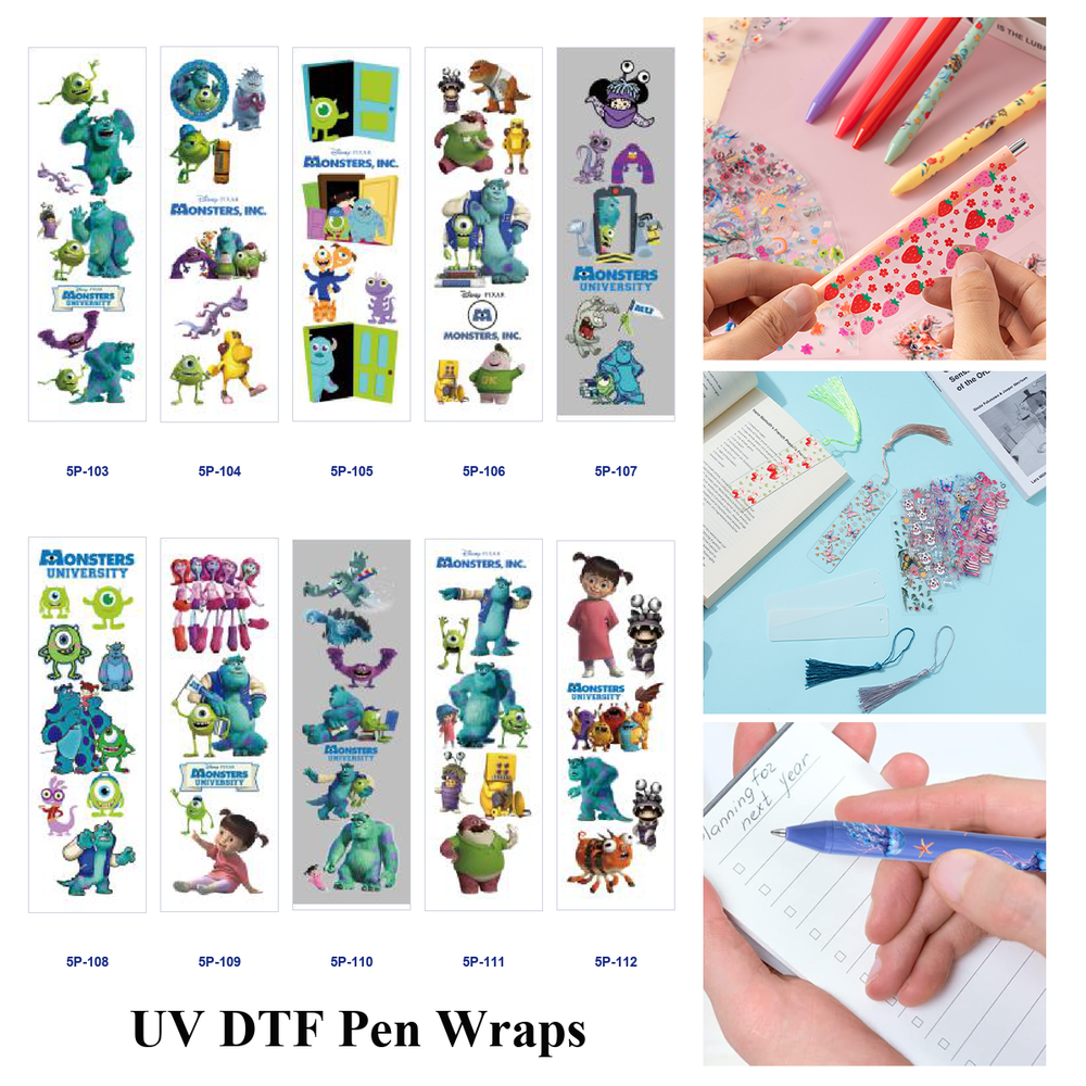 Wholesale 2/ 8/ 16pcs Whimsical sy Monster Colorful Cute Creature Kid‑friendly Cartoon Print Pen and Bookmark Stickers UV DTF Wraps OLY Exclusive