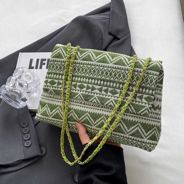 Wholesale Rhombus Ethnic Style Chain Canvas One Shoulder Large Capacity Envelope Bag