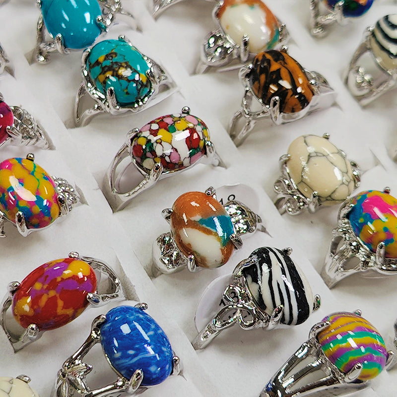 Wholesale Random 100pcs Colorful Stone Zircon Alloy Ring