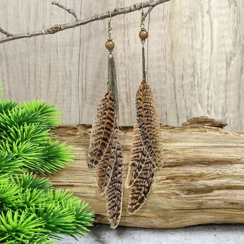 Wholesale Vintage Long Feather Tassel Earrings Bohemian Long Leaf Earrings