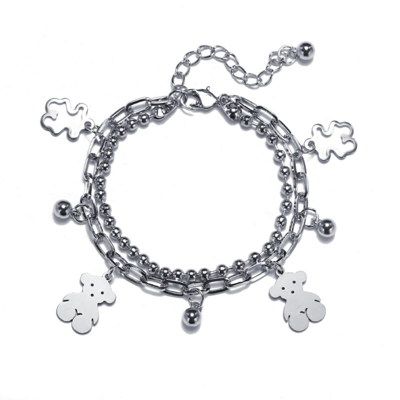 Wholesale Dark Alloy Double Layer Bear Bracelets