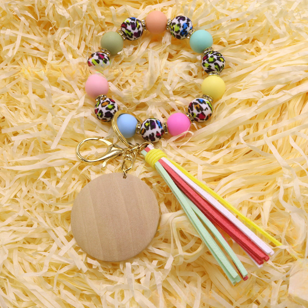 Wholesale Colorful Leopard Print Silicone Bracelet Keychain