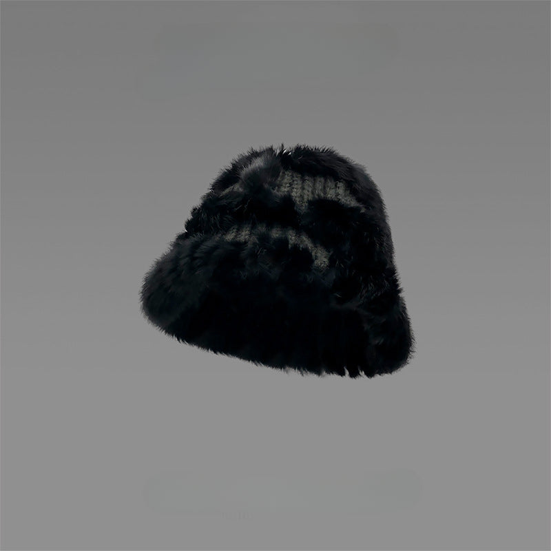 Wholesale Rabbit Fur Autumn Winter Thick Knitted Hat Cute Plush Fashion Fisherman Hat