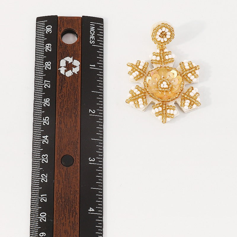 Wholesale Handmade Christmas Snowflake Beaded and Sequined Earrings
