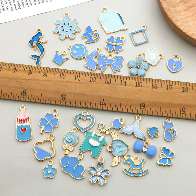 Wholesale Mix 30 Lake Blue Drip Oil Alloy Cute Cartoon Simulation Animal Pendant