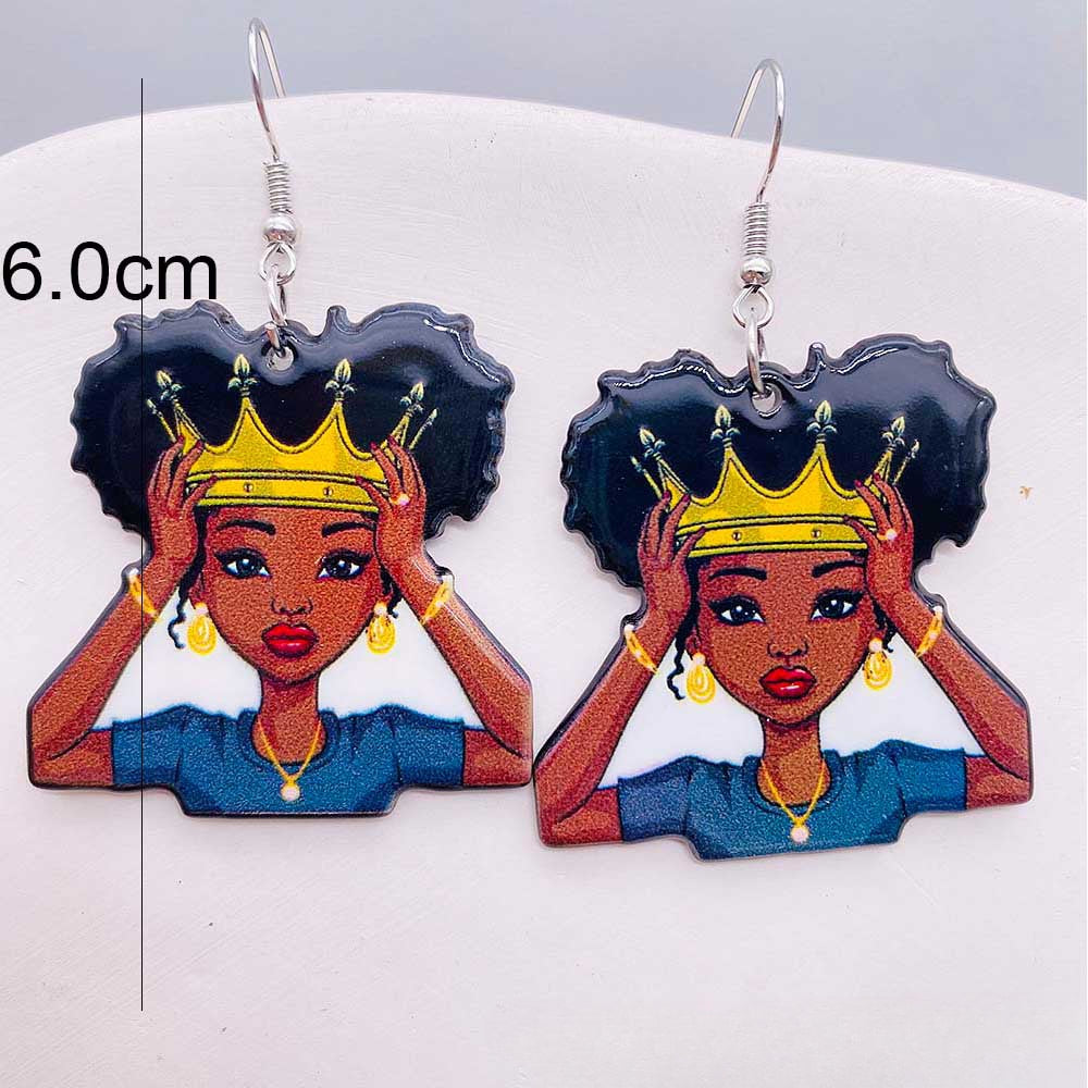 Wholesale Embossed Double Sided Printing Crown Cartoon Girl Acrylic Earrings
