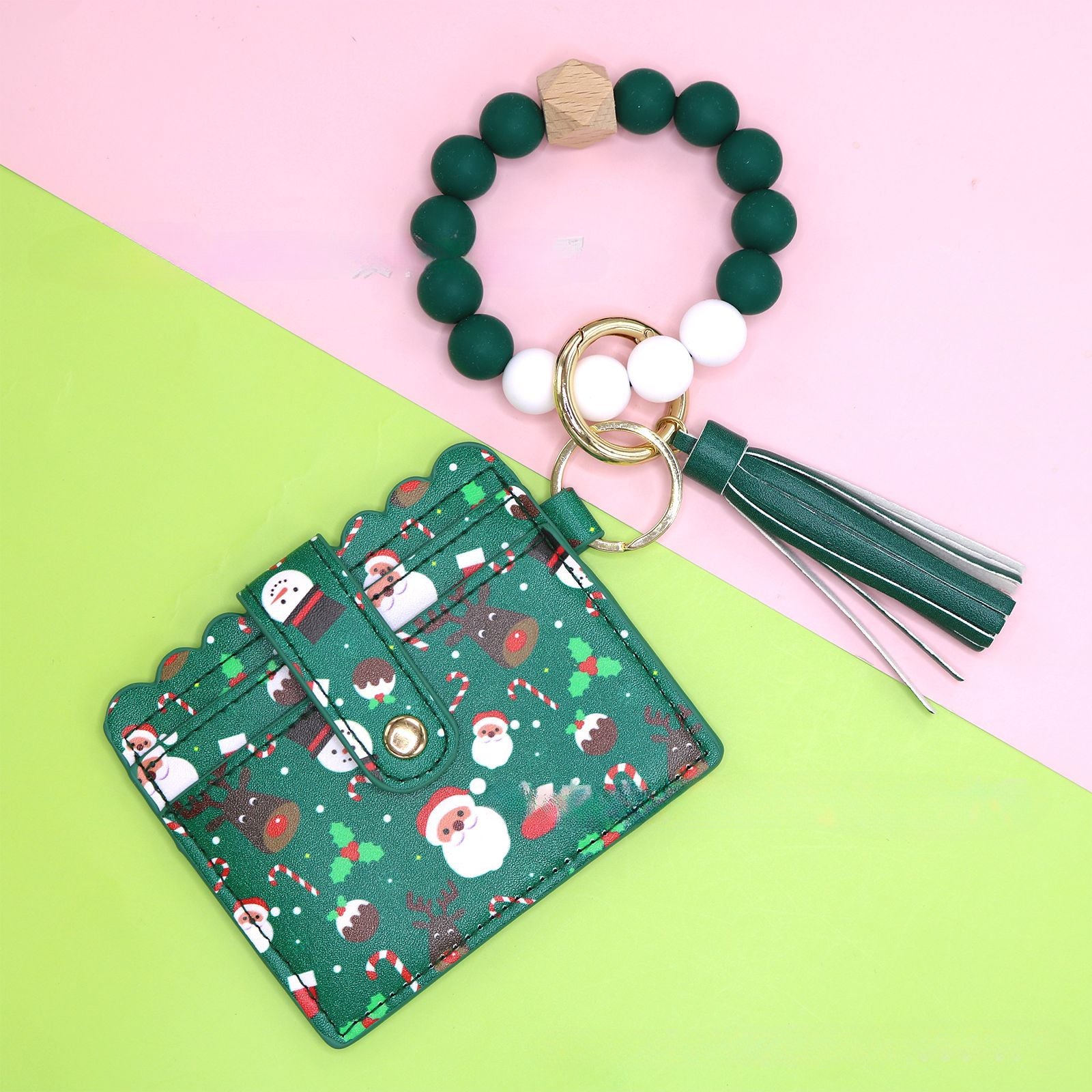 Wholesale Christmas Card Holder Silicone Beaded Pendant Keychain