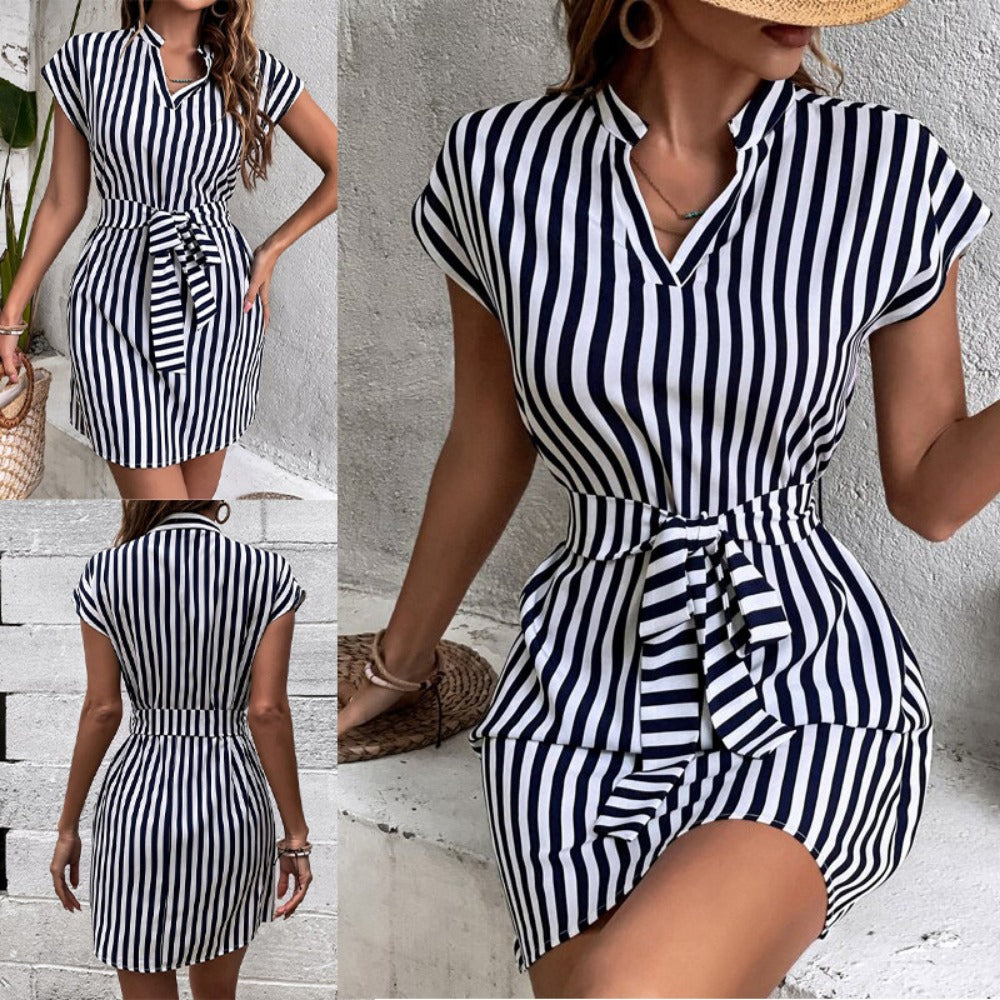 Wholesale Sleeveless Striped Lace-Up Dress