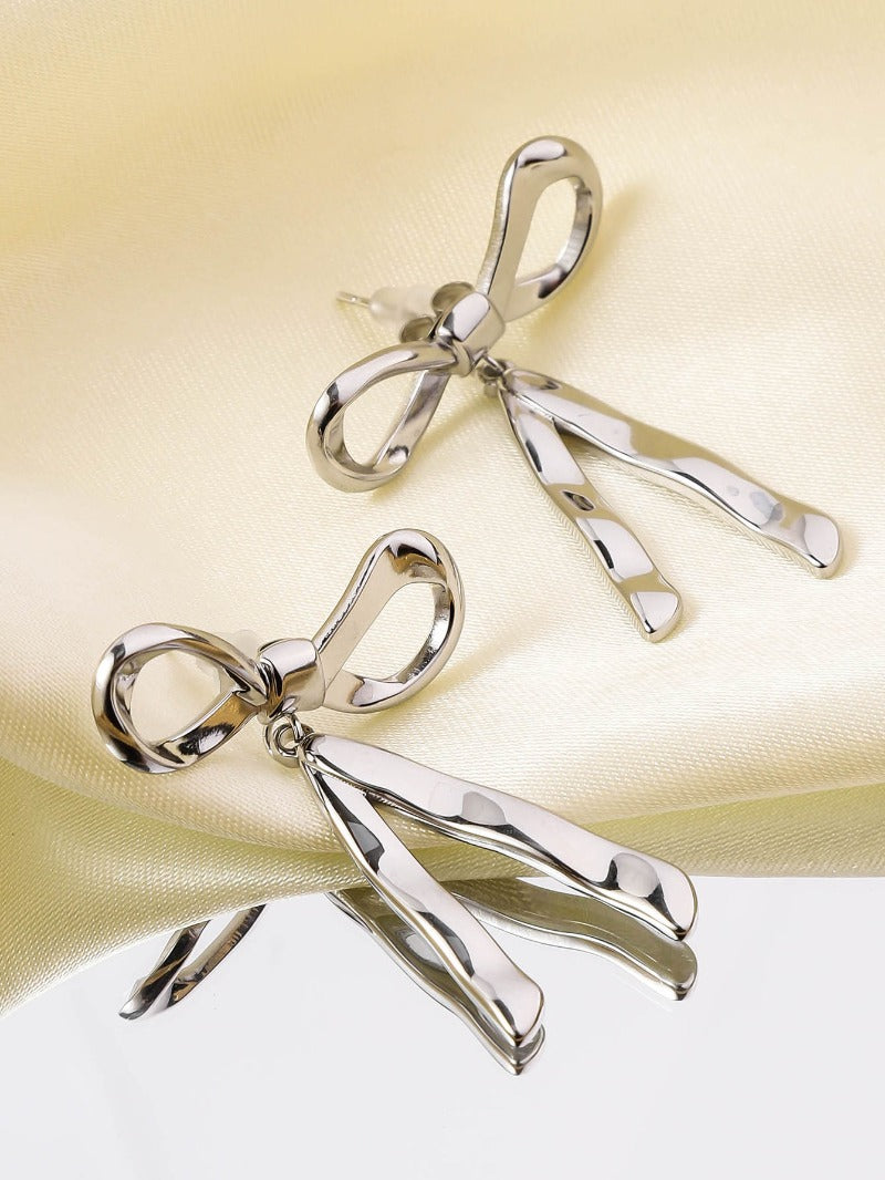 Wholesale Retro Mirror Three-dimensional Butterfly Bow Stainless Steel 18k Real Gold Titanium Steel Earrings
