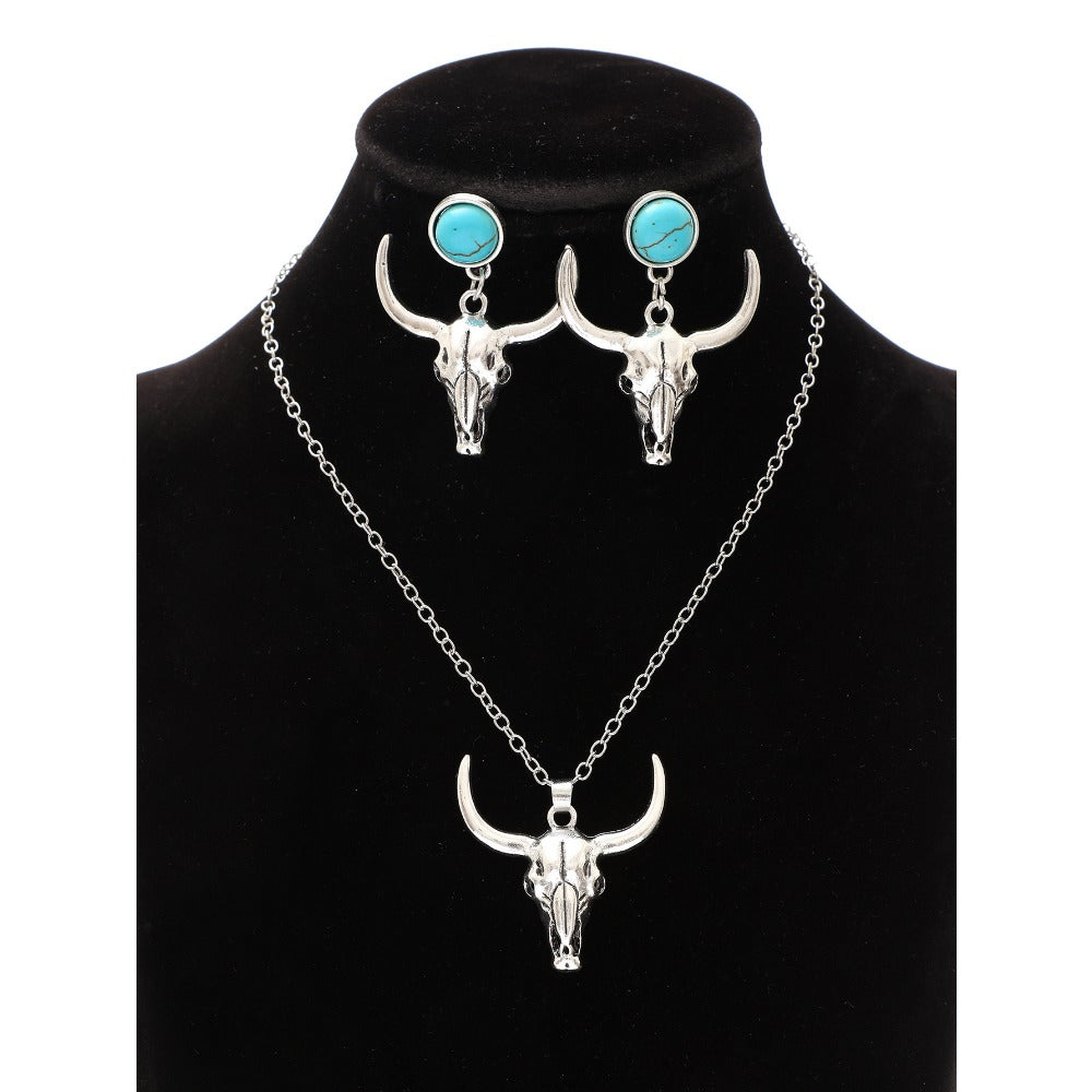 Wholesale Western Bull Head Skull Chain Alloy Earrings