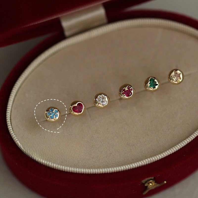Wholesale Asymmetrical Zircon S925 Sterling Silver Christmas Stud Earrings