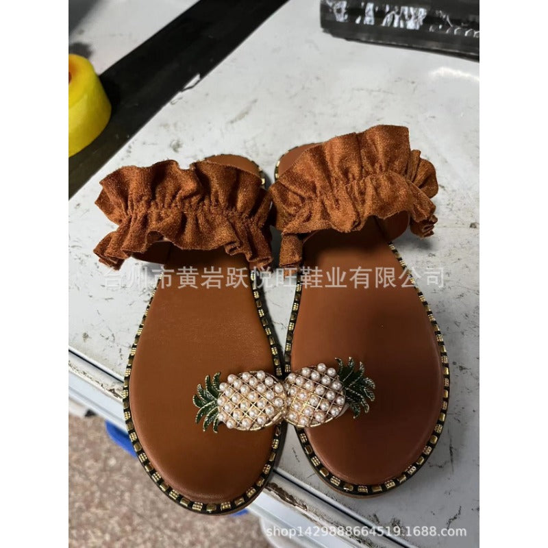 Wholesale Toe Lace Pineapple PU Slippers