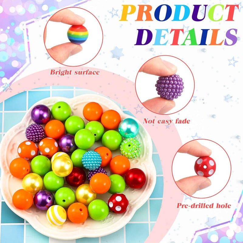 Wholesale 50Pcs 20 mm Rhinestone Beads Shine Disco Ball Beads Bubblegum Beads Plastic Chunky Beads Loose Round Spacer Beads for Jewelry Making DIY Craft Pen Bracelet Supplies(Rainbow Style)