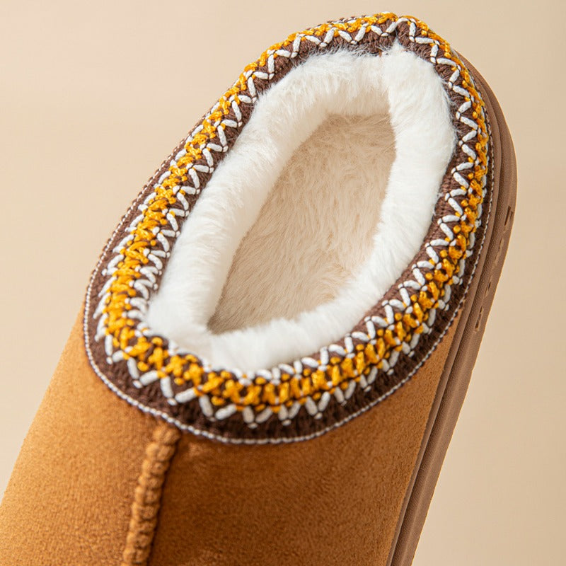 Wholesale Solid Color Imitation Deer Skin Velvet Splicing Home Thick Bottom Anti Slip Lightweight Warm Slippers