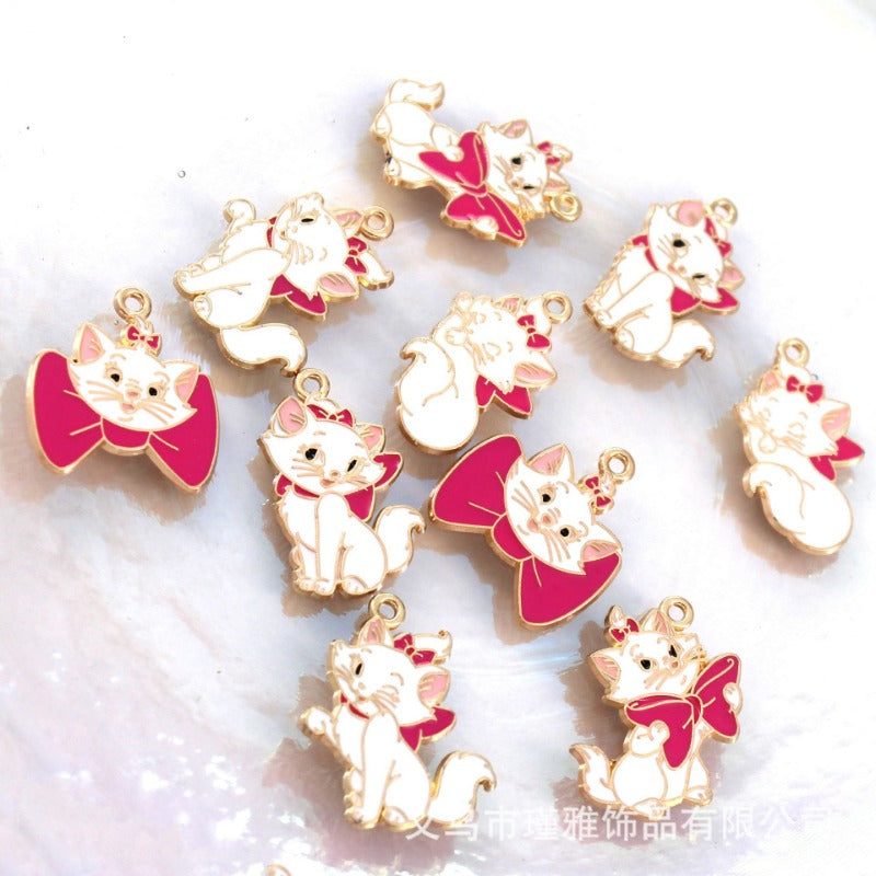 Wholesale 10pcs Cartoon Anime DIY Dream Cat Alloy Oil Drop Pendant