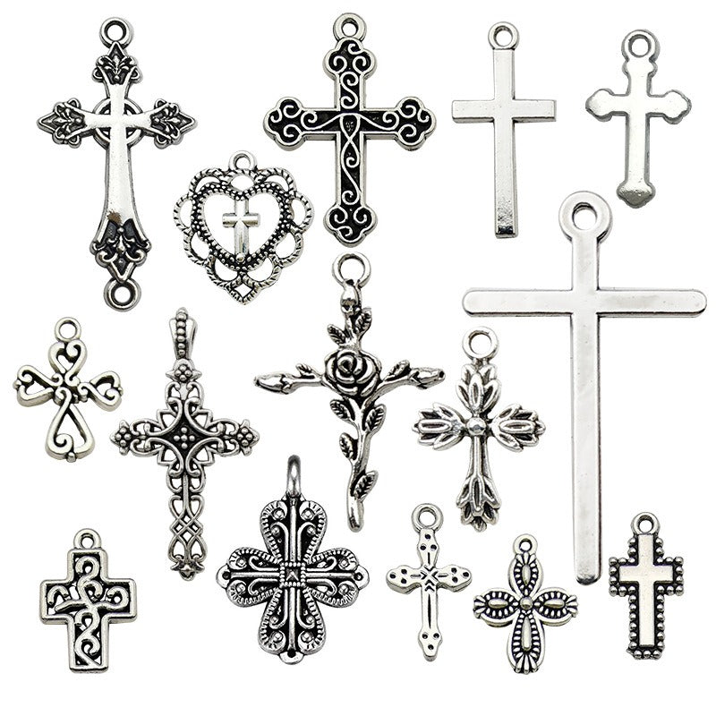 Wholesale 1 Antique Silver Alloy Cross Series Simulation Heart Cross DIY Pendant